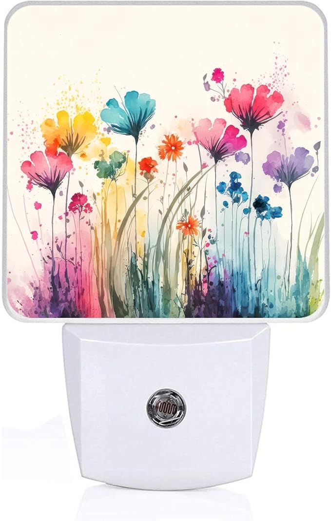 Watercolor Floral Night Light,Abstract Plug-in Night Lights with Dusk-to-Dawn Sensor for Bedroom,Bathroom and Living Room Sleep Friendly lamp 0.5w