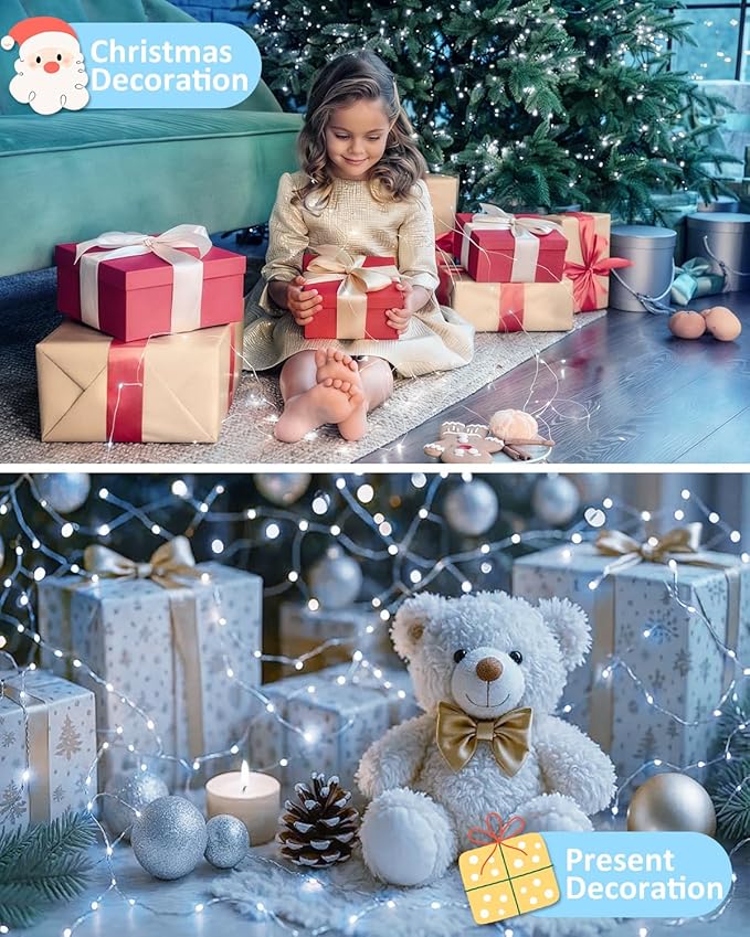 4 Pack 60LED Christmas Battery Operated Fairy Lights with Remote, 8 Modes String Lights with Timer, Dimmable, Memory Function, Waterproof Twinkle Lights for Outdoor Indoor Christmas Decor(Cool White)