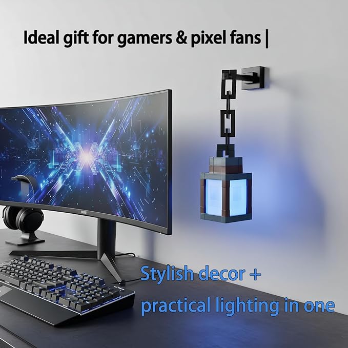 Pixelated Lantern Night Light, 16 Color Retro Mood Light, Wall and Desktop Mounted Night Light with USB Charging Remote Control, Suitable for Decorating Bedrooms and Game Rooms for Boys and Girls.