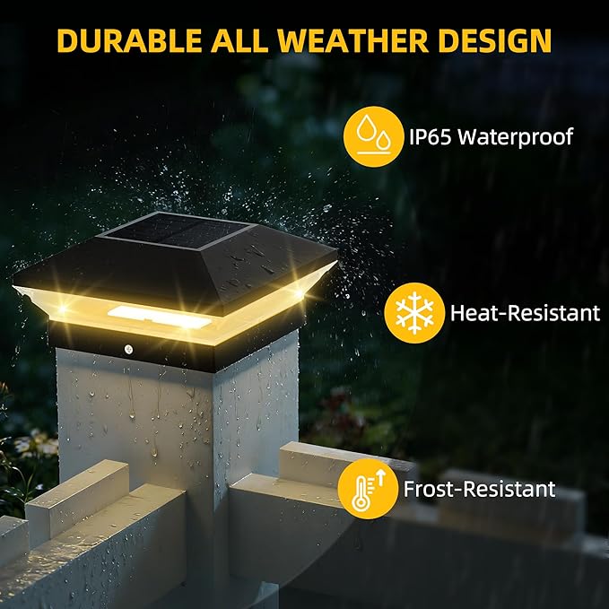 T-SUN Solar Post Cap Lights Outdoor 18 Pack, 2 Modes LED Fence Post Solar Lights Fit for 4x4 5x5 6x6 Vinyl/Wooden Posts, Waterproof Deck Post Lights Solar Powered for Garden Patio Gate Porch