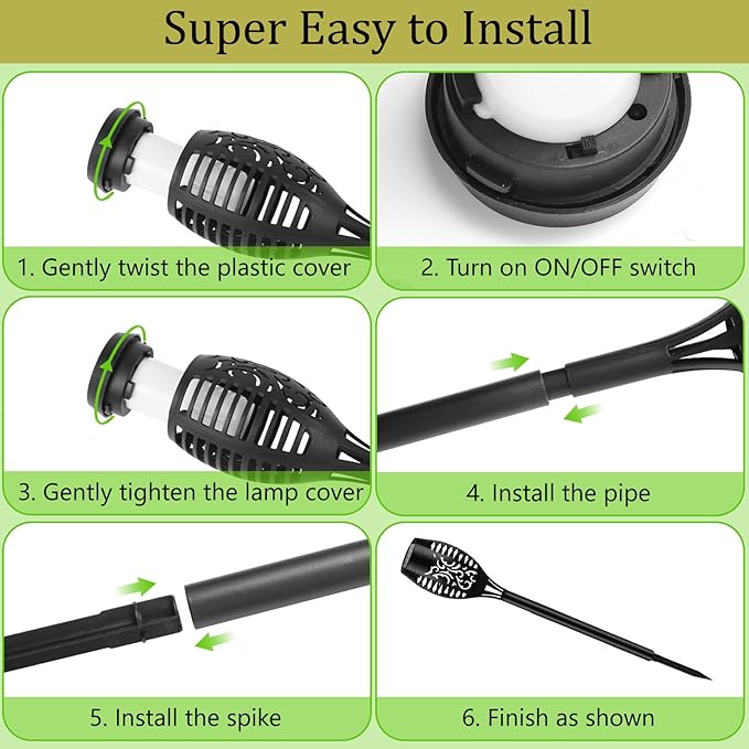 Solar Flame Lights Outdoor, 6 Pack Solar Torch Light with Flickering Flame for Garden Decor - Waterproof 12 Led Torches for Outside, Yard Lights Halloween for Lawn Patio Pathway Lighting