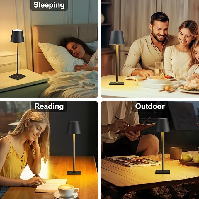 4 Pack Rechargeable Table Lamp - Cordless LED Lamp with 6000mAh Battery Operated LED Desk Lamp, Portable Table Light Outdoor for Dinner Patio Restaurant Bar Bedroom Coffee Shop Night Light(Black)