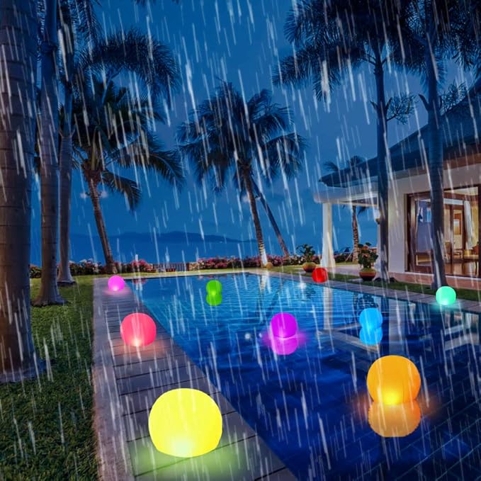 GEEDIAR Floating Pool Lights 2pcs,14" Inflatable Solar Powered Pool Light with Remote,IP68 Waterproof Swimming LED Mood Lights with 16 Color Changing Outdoor Decorations Light for Garden and Pond