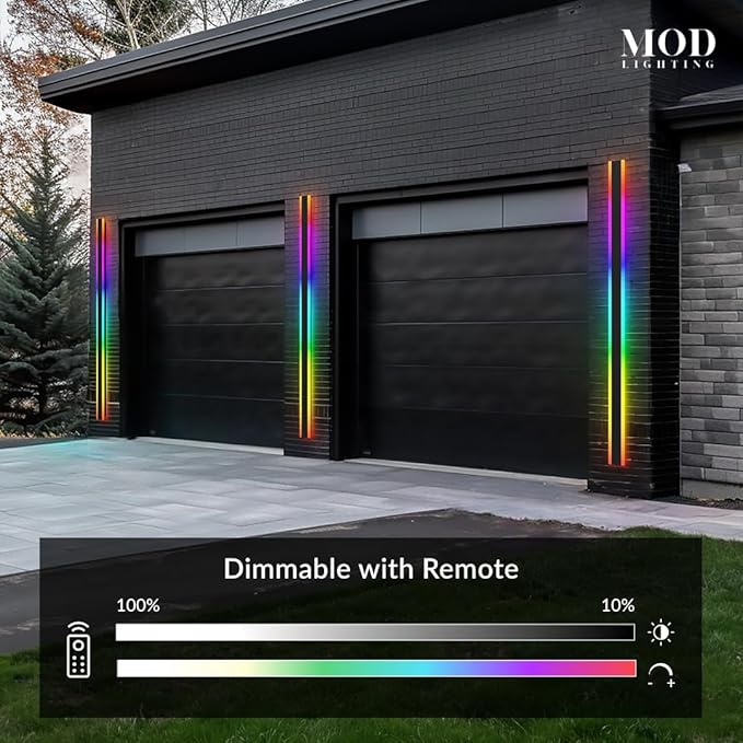 𝗠𝗢𝗗 𝗟𝗜𝗚𝗛𝗧𝗜𝗡𝗚 Haylen RGB | Waterproof Outdoor Wall Lights, Dimmable with Remote, 7 Colors and 358 Light Effects, Long Wall Sconce, Modern Linear Exterior Light Fixture, 1-Pack (RGB | 79")