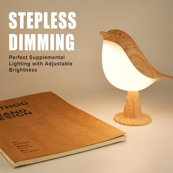 2 Cute Bird Table Lamps Combo,Rechargeable Cordless Lamp with 3 Color Temperature and Adjustable Brightness,Small Desk Lights for Bedroom Nightstand Bedside Table - Wood Tone