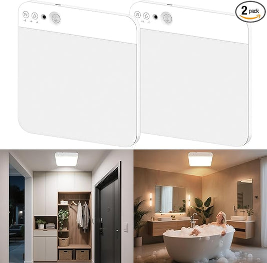 maylit 2 Pack Rechargeable Ceiling Lights, Motion Sensor Lights No Wiring, Wireless Closet Lights Battery Operated, for Bathroom Laundry Room Kitchen Porch Stair Hallway Shower Pantry Garage