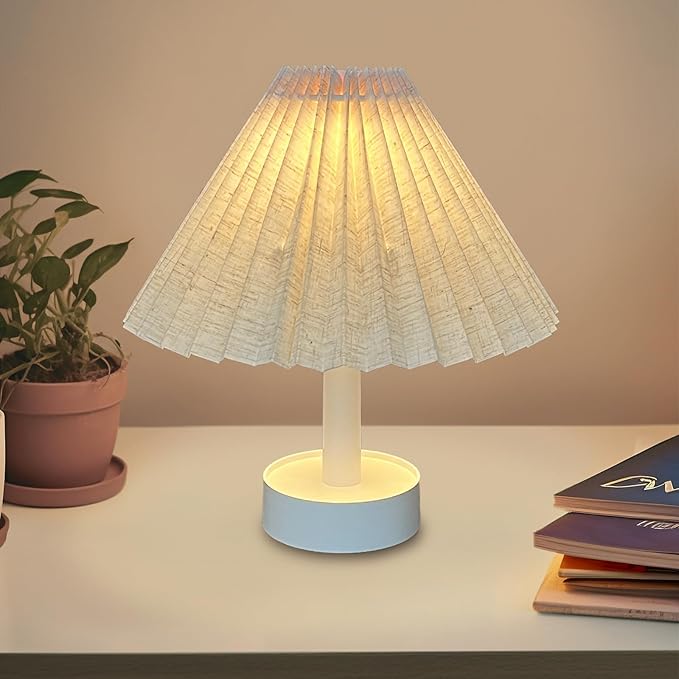 Table Lamp, Foldable Desk lamp with Stepless Dimming, 3 Color Modes, USB-C Rechargeable, Portable Bedside Desk Light for Home Office Reading Decorative (Beige)