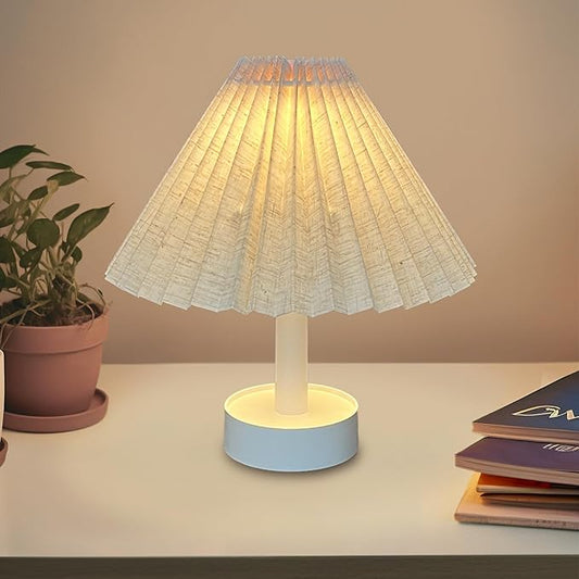 Table Lamp, Foldable Desk lamp with Stepless Dimming, 3 Color Modes, USB-C Rechargeable, Portable Bedside Desk Light for Home Office Reading Decorative (Beige)
