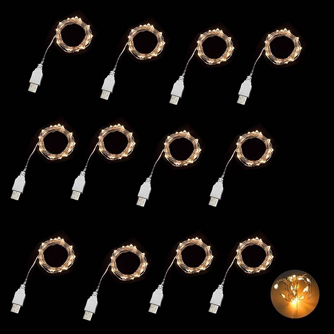 Sokelinn-six 2m 20 LEDs Fairy String Lights, USB Powered String Light for Desk Office Christmas Tree Party Decoration (Warm, 12)