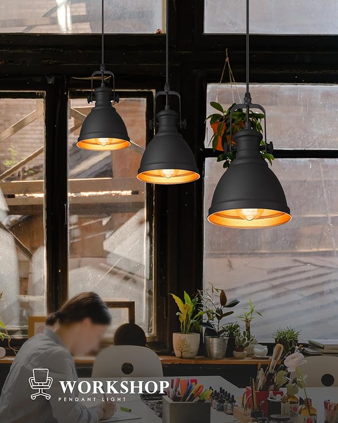 Black Pendant Light, 6.5" Hanging Light Fixtures, Pendant Lighting for Kitchen Island Bar Restaurant Entryway, AD-2151-1P