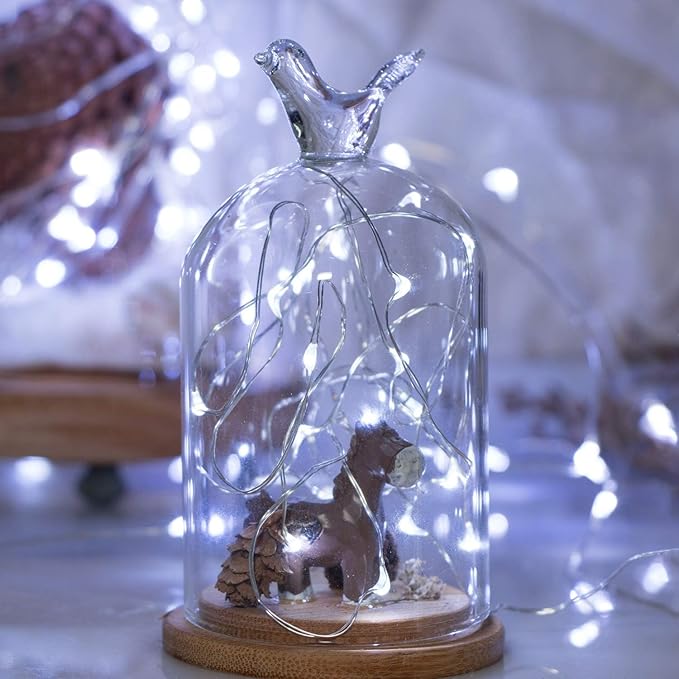 8 Pack 60 LED Fairy Lights with Timer, 7 Modes Battery Operated String Lights (Excluded Battery), Waterproof Wire Lights for Wedding Party Mason Jar Christmas Decoration (Cold White)