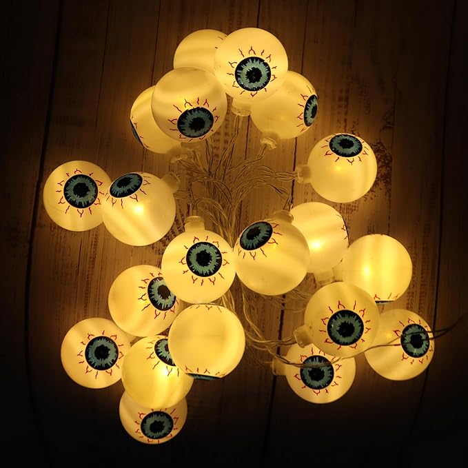 Halloween String Lights 10Ft 20 LEDs Battery Operated Outdoor Decorations Eyeball Lights for Halloween Party Decor