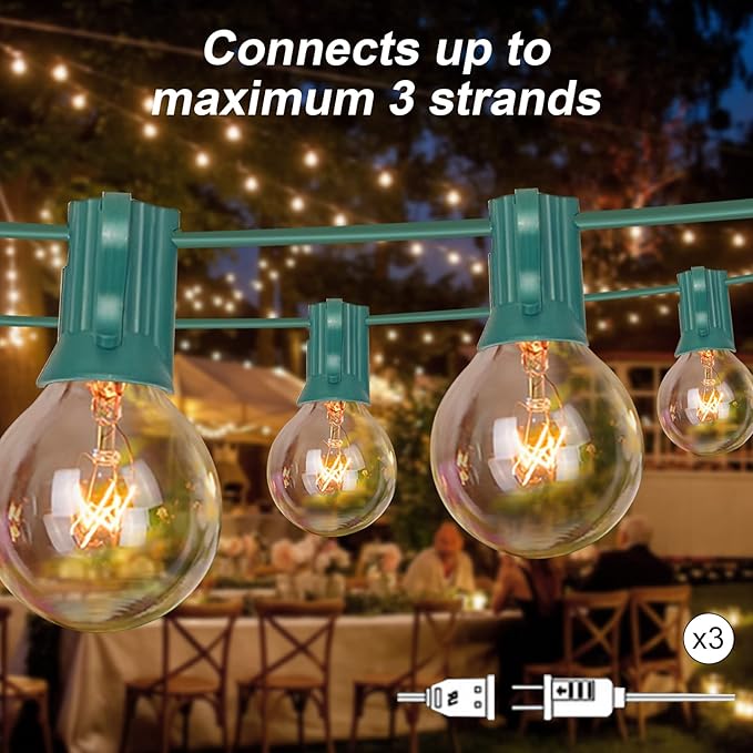 25Ft Christmas Outdoor String Light, G40 Globe Patio Lights with 27 Clear Glass Bulbs(2 Spare), Waterproof Connectable Hanging Christmas Lights for Backyard Porch Balcony Party Xmas Decor, Green Wire