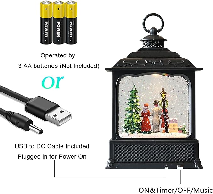 Eldnacele Musical Snow Globe Lantern with Timer, Lighted USB/Battery Operated Swirling Singing Water Glittering Lantern, Snow Globes for Adults and Kids Christmas Decoration- Carolers