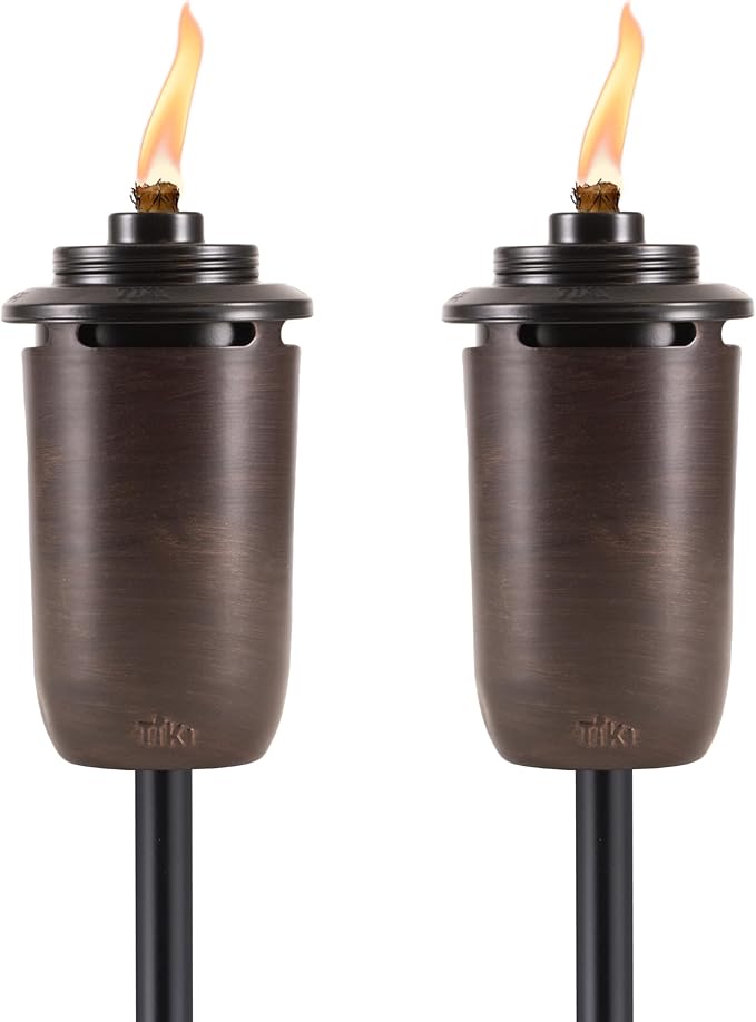 TIKI 2-Pack Honey Copper Outdoor Torches – Easy Install Decorative TIKI Torches for Patio, Backyard & Garden – Includes Long-Lasting Wicks & Snuffer, Weather-Resistant, Bronze