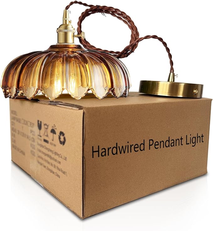 Pendant Lights Kitchen Island: Amber Glass Hanging Light Fixture with Rotating Switch, E26 Base - Modern Lighting for Dining Room, Bedroom & Living Room