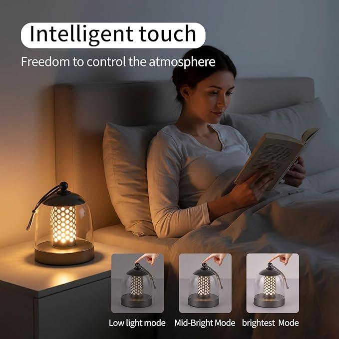 Camping Lantern, IPX4 Waterproof Touch Control LED Night Light, USB Rechargeable & Long Lasting Battery, Portable Hanging Tent Lamp for Outdoor Camping Hiking Backpacking,Silver Gray