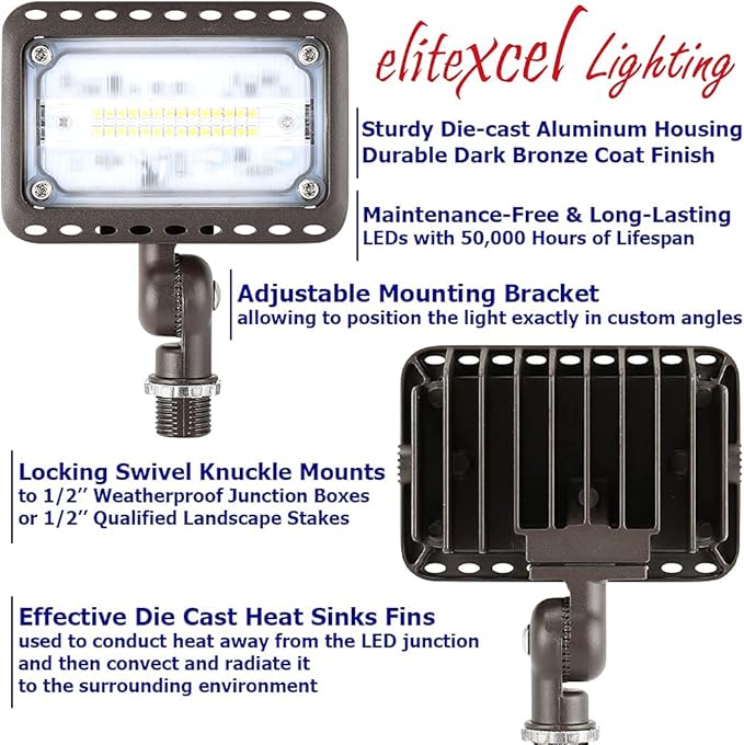 LED Flood Light Outdoor, 3rd Gen 16W Landscape Lights, 1500 Lumen 50W Replacement Waterproof Backyard Security Lights, 3000K Warm White, 1/2" Knuckle Mount, 120V and 5 Year Warranty