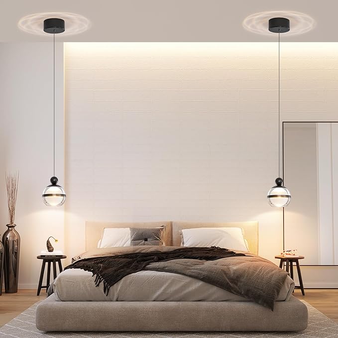 Modern Black Pendant Light Globe Hanging Pendant Lighting LED Dimmable Small Chandelier Light Fixture for Kitchen Island Bedroom Dining Room Bar (1-Lights)