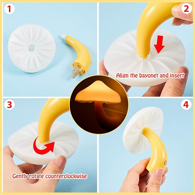 Mudder 2 Pack Mushroom Night Light Plug in Wall Lamp Sensor LED Mushroom Nightlight Cute Mini for Adult Kid Nursery Decor Gift(Yellow with White Cover)