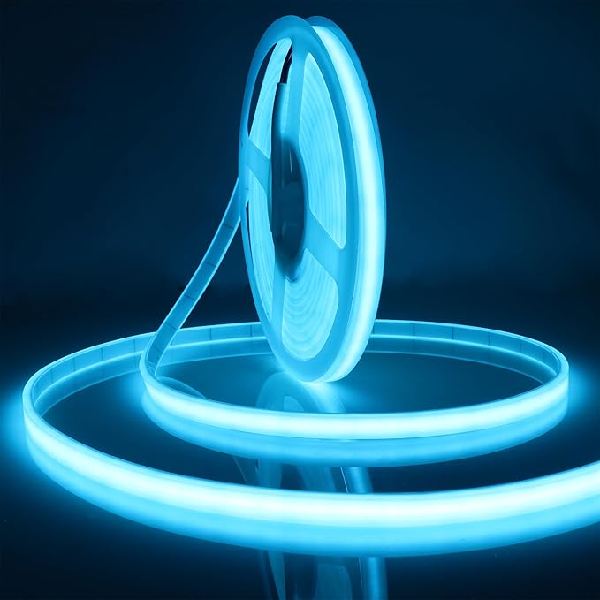 COB LED Strip Lights Waterproof IP67 Ice Blue DC12V 16.4ft/5m 480LEDs/m 8mm Cuttable LED Rope Lights for Outdoor Pools Holiday Party DIY Decor