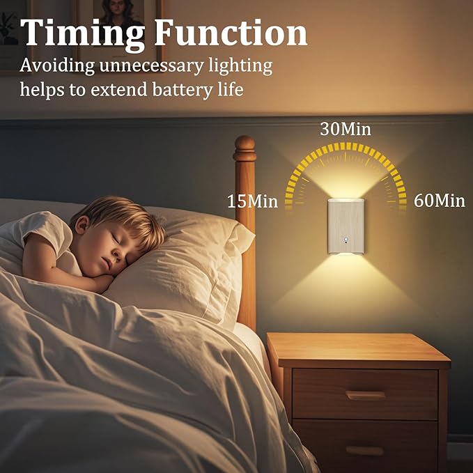 Battery Powered Wall Sconce Set of 2: 5000mAh Rechargeable Motion Sensor Wall Light with Remote, 3 Colors Wireless Sconce Magnetic Motion Sensor Night Light Indoor for Bedroom Hallway Stair, Beech