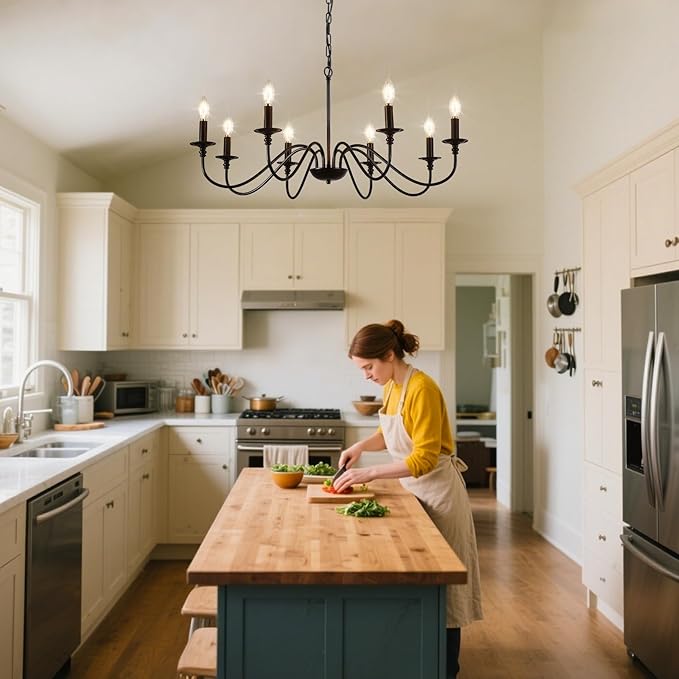 Depuley Black Chandelier Light Fixture: Vintage 8-Light Candle Chandeliers for Dining Room Lighting - Modern Hanging Pendant Lights Kitchen Island - Farmhouse Chandelier Chandeliers for Bedroom