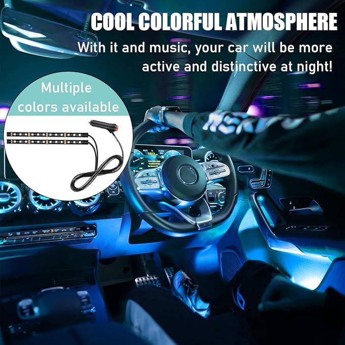 Car LED Strip Light, 24 LED Interior Under Dash Atmosphere Lights with Cigarette Lighter, Vehicle Decor Lamp Ambient Night Light Strip Lighting, Universal Car Accessories (Ice Blue)