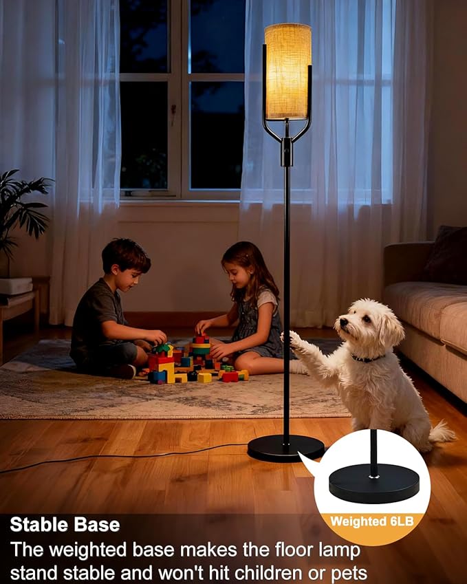 64.6IN Black Floor Lamp - Dimmable LED Floor Lamp with Linen Shade, 3000K Soft Warm White | Bulbs Included | Modern Tall Lamp for Living Room, Bedroom, Wedding & Party