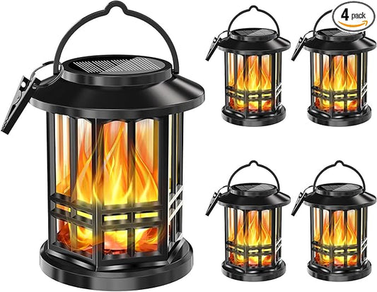 Solar Lanterns Outdoor Waterproof,Flickering Flame Landscape Lanterns ,Solar Powered Outdoor Hanging Lights Decor for Garden, Yard, Patio, Porch 4 Pack