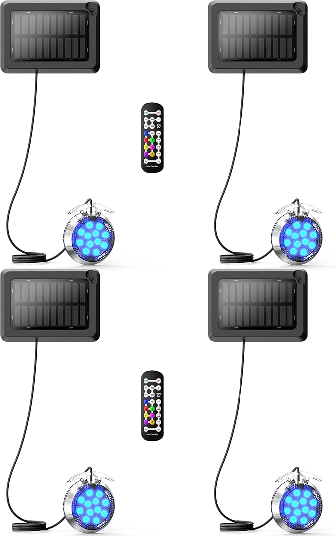 Solar Pool Lights,Underwater IP68 Pool Lights with 8-Color Changing and 9 Modes,Solar Powered LED Swimming Light with Remote Control for Above Ground Pools/Inground Pools-4 Pack-Black
