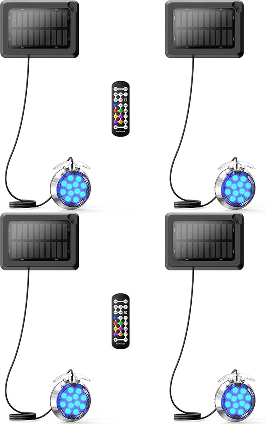Solar Pool Lights,Underwater IP68 Pool Lights with 8-Color Changing and 9 Modes,Solar Powered LED Swimming Light with Remote Control for Above Ground Pools/Inground Pools-4 Pack-Black