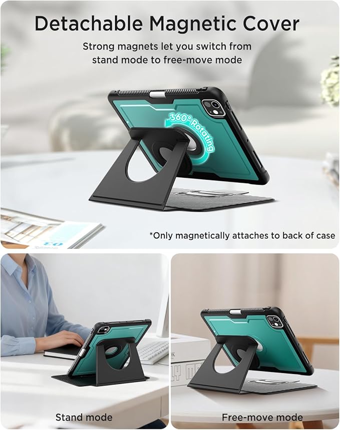 Miimall Leather Case for iPad Pro 13 Inch 2025/2024(M5/M4) with Pencil Holder, [Magnetic Back Cover] [Multi-Angle Landscape&Portrait Viewing] [Rotating Magnetic Stand] Non-Slip Folio Cover, Dagreen
