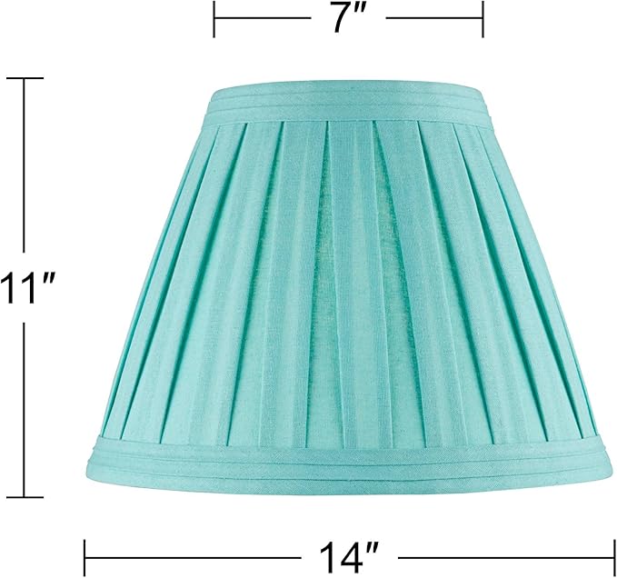 Turquoise Linen Box Pleat Large Empire Lamp Shade 7" Top x 14" Bottom x 11" Slant x 11" High (Spider) Replacement with Harp and Finial - Springcrest