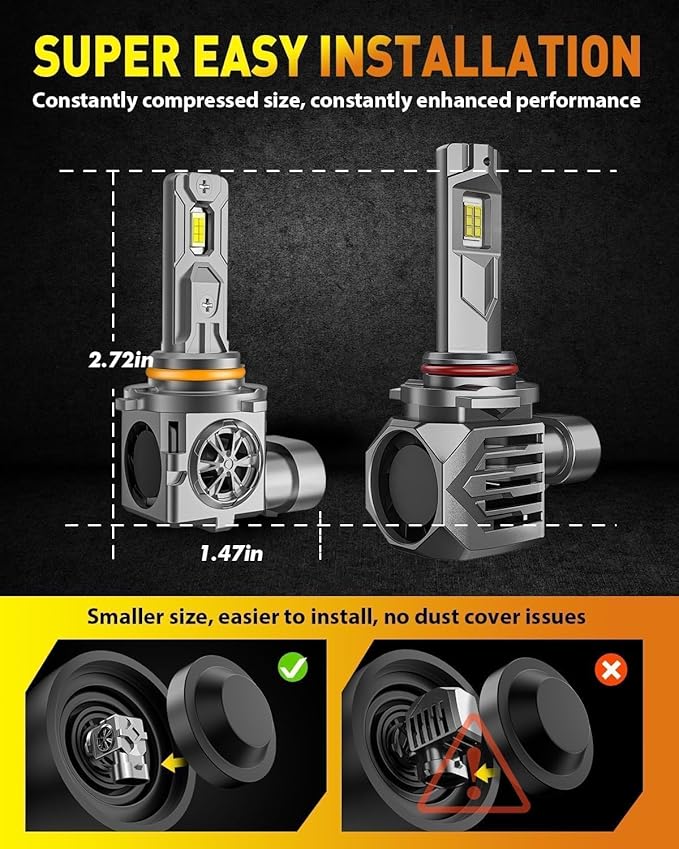 Latest 9006/HB4 Light Bulbs, 55,000LM Brightness, 6500K Cool White, 1:1 Halogen Size 9006 Light Conversion Kits, Plug-N-Play, No Adapter Required,IP68 Waterproof, Pack of 2