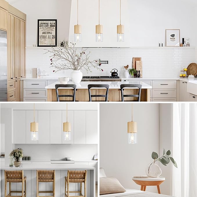 3-Pack Gold Pendant Light Fixtures, Adjustable Modern Pendant Lights for Kitchen Island, Industrial Clear Glass Pendant Lights for Dining Table Hallway Bedroom Living Room