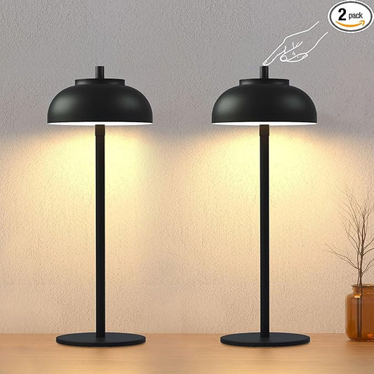 Cordless Table Lamps Rechargeable - 5000mAh Battery Operated Table Lamp, 3 Color Stepless Dimming Portable LED Table Light for Restaurant/Bedroom/Bars/Cafe/Outdoor/Camping(Black 2 Pack)