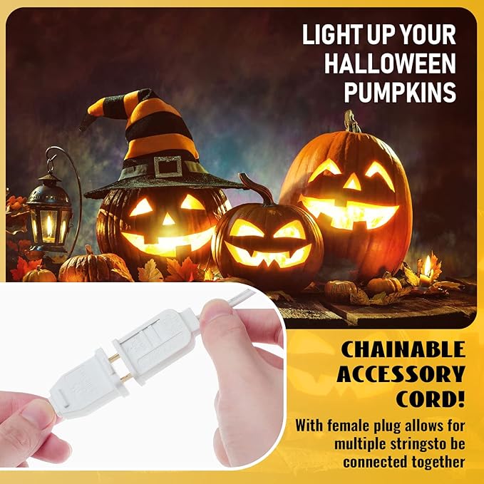 Leelosp 1 Pack Accessory Cord with 6 LED Light Bulb and Female Plug, 13.12ft C7 Lamp Village Cord with Fuse Wire, UL-588 Blow Mold Light for Halloween Pumpkin Christmas Village House Craft Decor