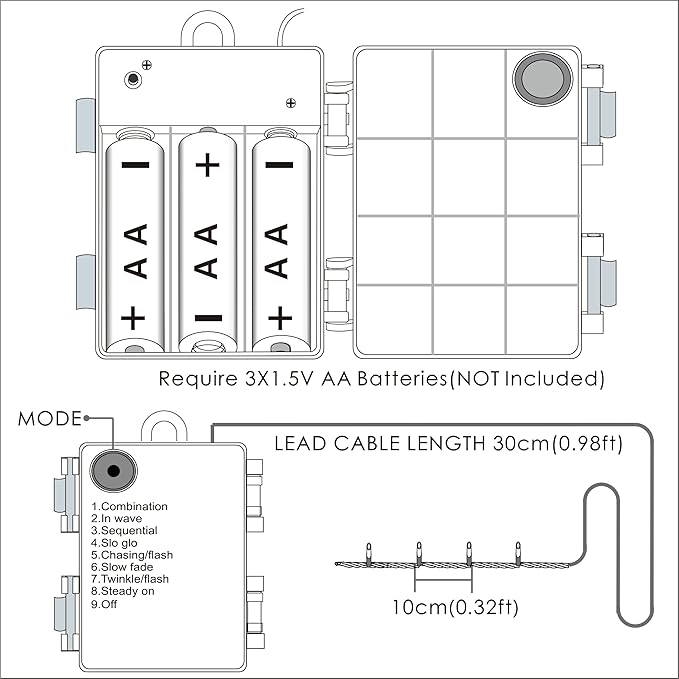 GHJ 100 LED Battery Operated Remote Control Rainproof String Fairy Lights Indoor/Outdoor for Christmas Tree Xmas Garden Party (Warm White)