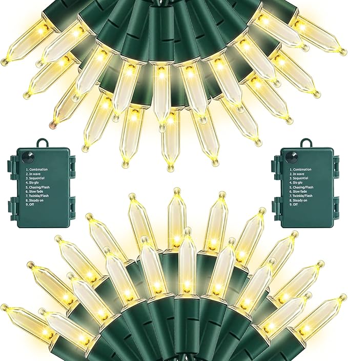 2 Pack 100 LED Outdoor Christmas Lights, 35FT Battery Operated Mini String Lights with 8 Modes & Timer Xmas Tree Lights Waterproof for Patio Garden Party Wedding Holiday Decor Warm White