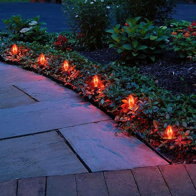 GOOTHY 25 Pack C7 Orange Halloween Light Bulbs, C7 Clear Orange Replacement Light Bulbs E12 Candelabra Base Bulbs for Halloween Christmas Outdoor String Lights Candles, Night Lights Bulbs 5W 120V