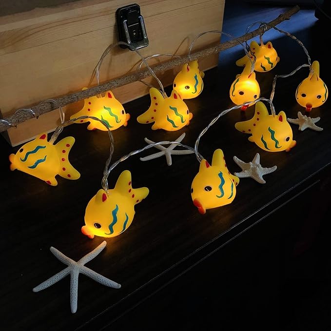 Fish String Lights 5.4FT 10LEDs Spotted Fishes Grouper Fairy Lights for Beach Party Bedroom Camping Decoration