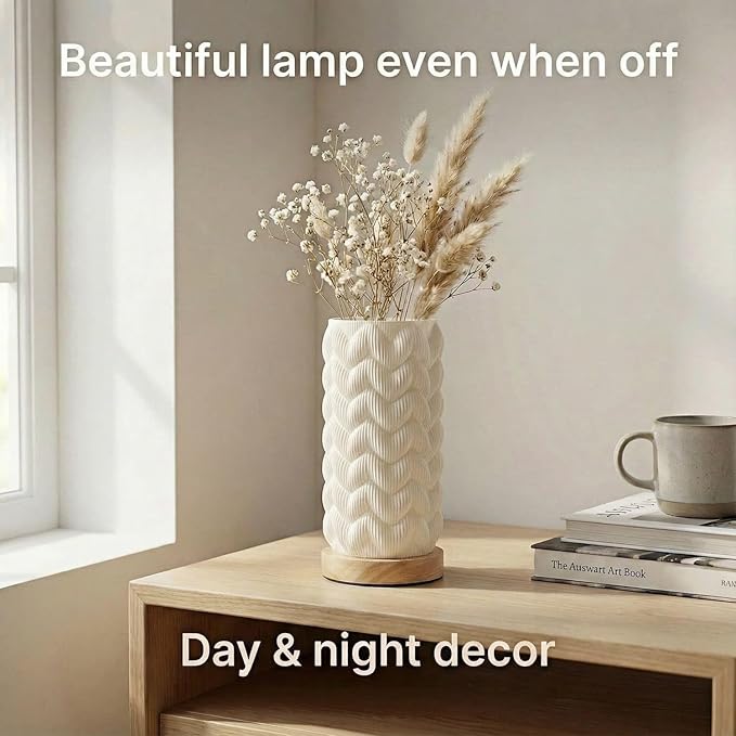 3D Printed Mini Lamp, Small Bedside Lamp with 3-Color Dimmable LED, Small Nightstand Lamp for Tight Spaces, Beautiful Lamp with Wooden Base - Honeycomb
