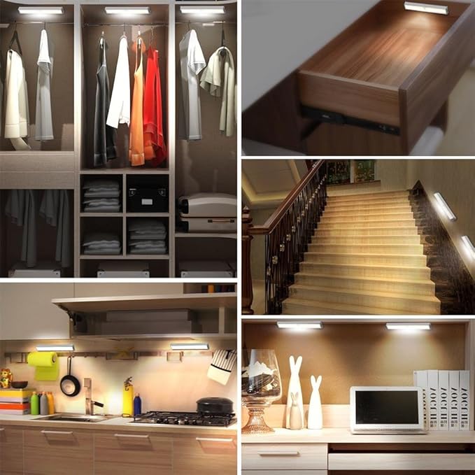 Stick-on Anywhere Portable Little Light Wireless LED Under Cabinet Lights 10-LED Motion Sensor Activated Night Light Build in Rechargeable Battery Magnetic Tap Lights for Closet, Cabinet