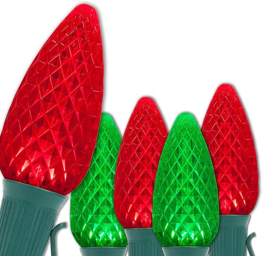 Wintergreen Lighting 100 C9 OptiCore LED Commercial Outdoor Christmas Lights – Heavy Duty Christmas String Lights; Green Wire (100 ft, Red/Green)