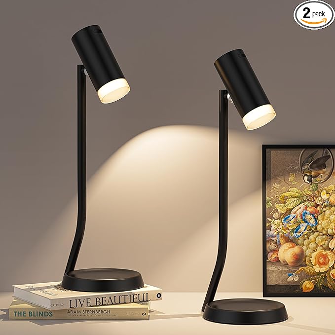 PESUTEN Cordless Table Lamps, Battery Operated Portable Table Light with Magnetic Adjustable Angle Head, 5000mAh Rechargeable Lamp with CCT Dimming for Patio Party Restaurant Dining Home 2 Packs
