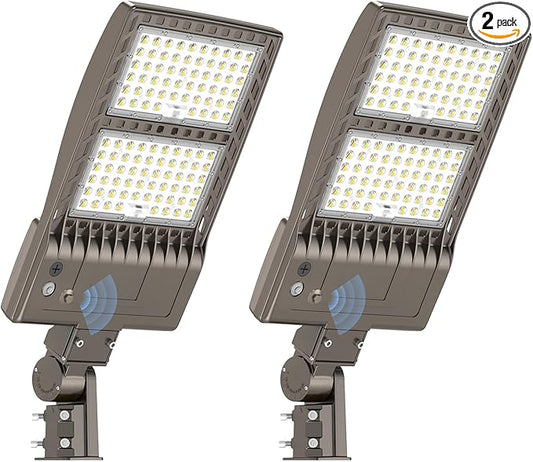 KUKUPPO 2 Pack 450W LED Parking Lot Light 67,500LM, DLC ETL Listed Power Adjustable LED Shoebox Pole Court Light Outdoor Parking Lighting Dusk to Dawn with Slip Fit 5000K IP65 Waterproof 100-277V