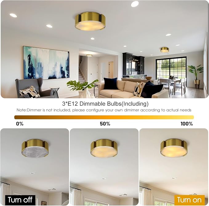 Modern Alabaster Ceiling Light,14.17in Gold Round Alabaster Flush Mount Ceiling Lights,Hardwired Natural Marble Kitchen Lighting Fixtures Ceiling for Bedroom,Dining,Living Room,Foyer,E12 Bulb Included