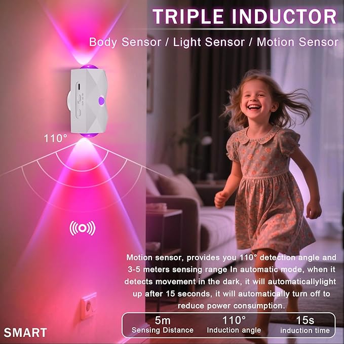 LED Wall Mounted Lights Battery Operated Wall Lamp 2 Pcs with Motion Sensor 1500mAh Rechargeable Wall Lights, Up/Down Lighting Design, Cordless Light for Bedroom Living Room Hallway Decor (white)