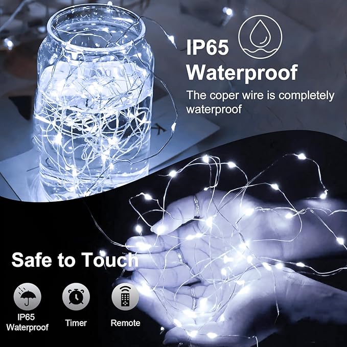 6 Pack Fairy Lights Battery Operated with Remote 7ft 20 LED Mini String Twinkle Lights Waterproof 8 Modes Firefly Starry Moon Lights for Mason Jars DIY Christmas Wedding Party Bedroom Decoration